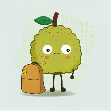 cute bergamot cartoon character with a bag, cartoon style, modern simple illustration
