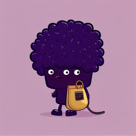 cute boysenberry cartoon character with a bag, cartoon style, modern simple illustrationの写真素材