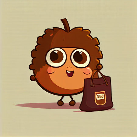 cute chestnut cartoon character with a bag, cartoon style, modern simple illustrationの写真素材