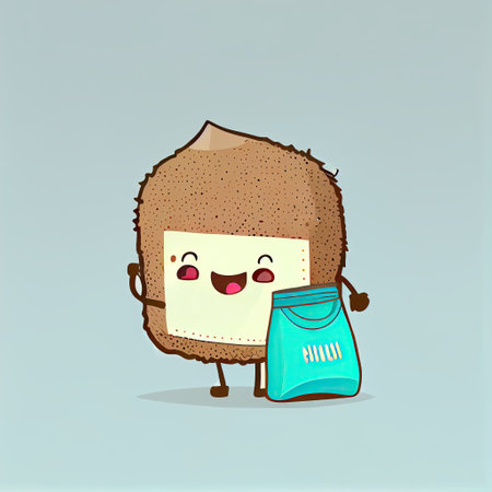 cute coconut cartoon character with a bag, cartoon style, modern simple illustrationの写真素材