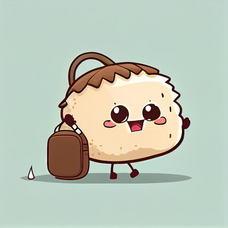 cute coconut cartoon character with a bag, cartoon style, modern simple illustrationの写真素材