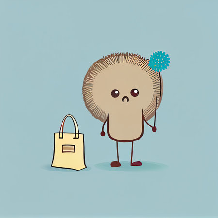 cute dandelion flower cartoon character with a bag, cartoon style, modern simple illustrationの写真素材
