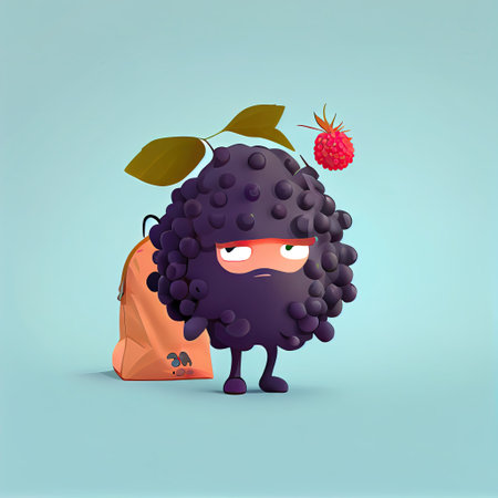 cute elderberry cartoon character with a bag, cartoon style, modern simple illustrationの写真素材