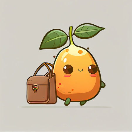 cute loquat cartoon character with a bag, cartoon style, modern simple illustrationの写真素材