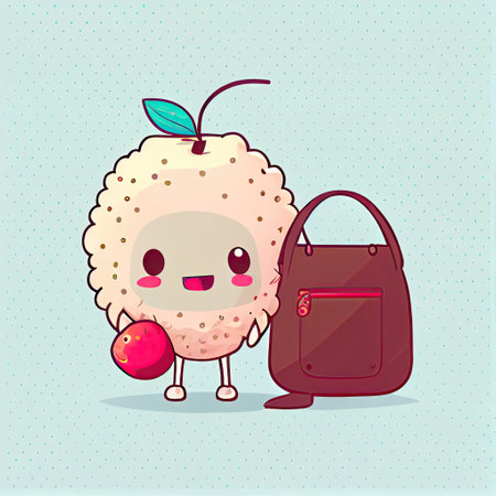 cute lychee cartoon character with a bag, cartoon style, modern simple illustrationの写真素材