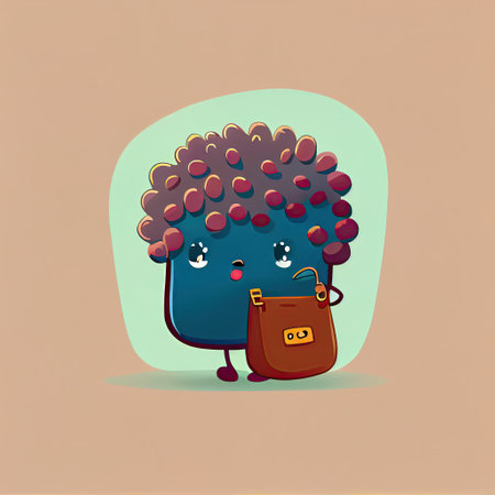 cute mulberry cartoon character with a bag, cartoon style, modern simple illustrationの写真素材