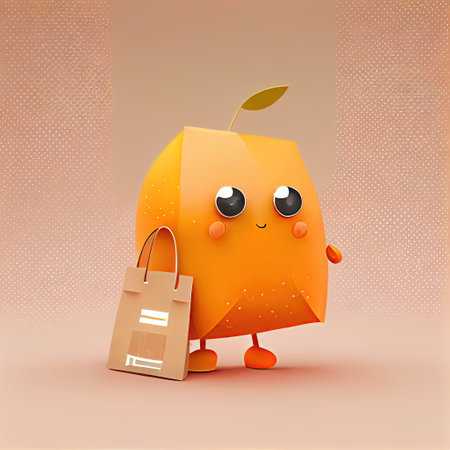 cute orange cartoon character with a bag, cartoon style, modern simple illustrationの写真素材