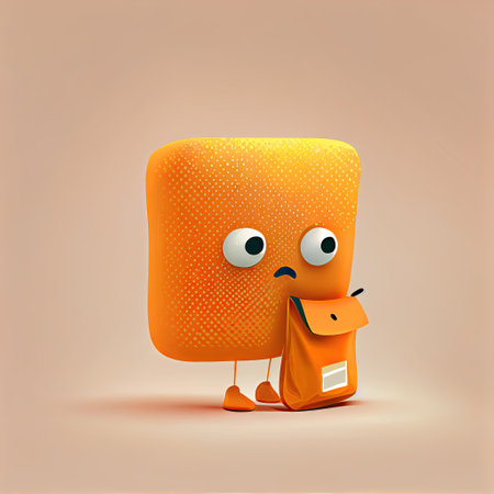 cute orange cartoon character with a bag, cartoon style, modern simple illustration