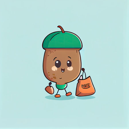 cute pinenut cartoon character with a bag, cartoon style, modern simple illustrationの写真素材