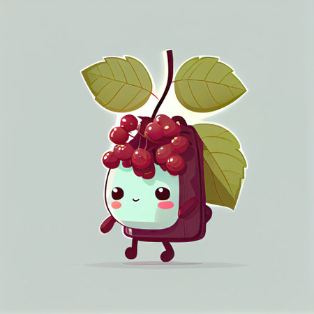 cute viburnum cartoon character with a bag, cartoon style, modern simple illustrationの写真素材