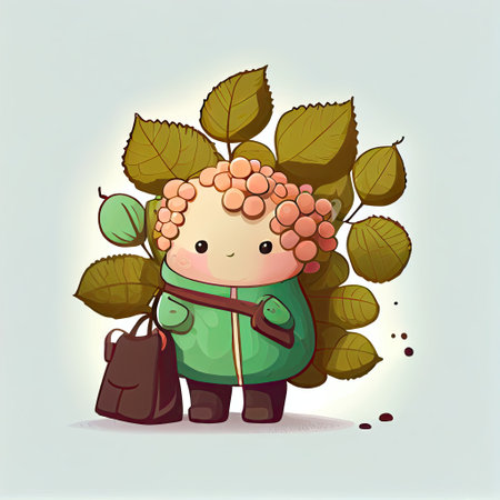 cute viburnum cartoon character with a bag, cartoon style, modern simple illustrationの写真素材