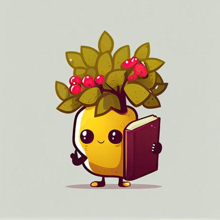 cute barberry cartoon character with a book in hands, cartoon style, modern simple illustrationの写真素材