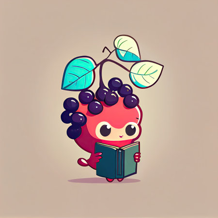 cute currant cartoon character with a book in hands, cartoon style, modern simple illustrationの写真素材