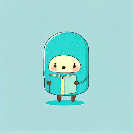 cute goumiberry cartoon character with a book in hands, cartoon style, modern simple illustration