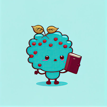cute mulberry cartoon character with a book in hands, cartoon style, modern simple illustrationの写真素材