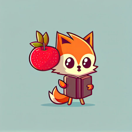 cute wolfberry cartoon character with a book in hands, cartoon style, modern simple illustrationの写真素材