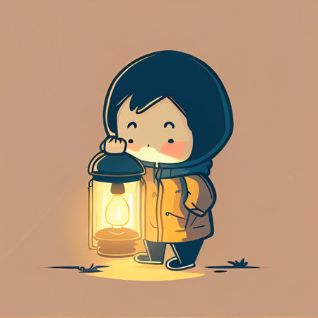 cute date cartoon character with a lantern, cartoon style, modern simple illustrationの写真素材