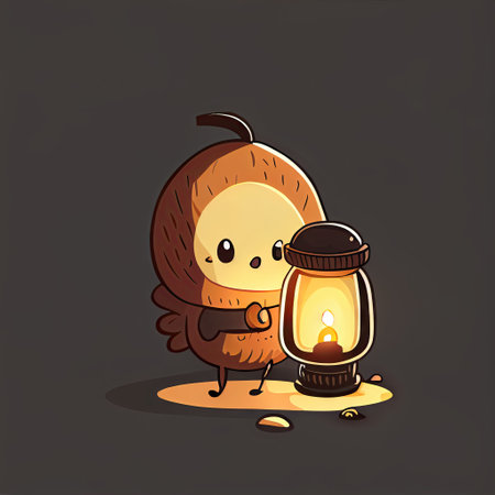 cute pinenut cartoon character with a lantern, cartoon style, modern simple illustrationの写真素材