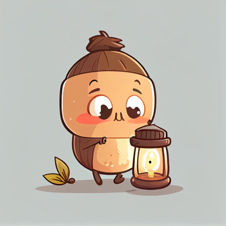 cute pinenut cartoon character with a lantern, cartoon style, modern simple illustrationの写真素材