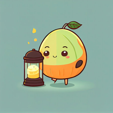 cute pomelo cartoon character with a lantern, cartoon style, modern simple illustrationの写真素材