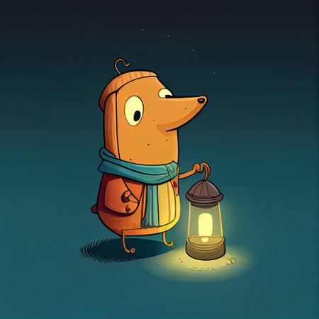 cute seabuckthornberry cartoon character with a lantern, cartoon style, modern simple illustrationの写真素材