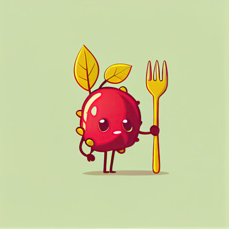 cute barberry cartoon character with a spoon and fork, cartoon style, modern simple illustrationの写真素材
