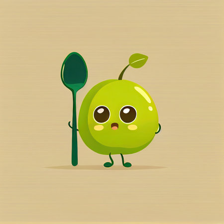 cute lime cartoon character with a spoon and fork, cartoon style, modern simple illustrationの写真素材