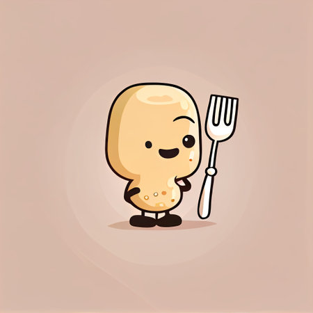 cute peanut cartoon character with a spoon and fork, cartoon style, modern simple illustration