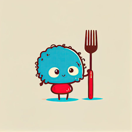 cute rowan cartoon character with a spoon and fork, cartoon style, modern simple illustrationの写真素材