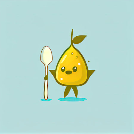 cute starfruit cartoon character with a spoon and fork, cartoon style, modern simple illustrationの写真素材