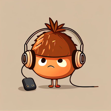 cute chestnut cartoon character with headphones, cartoon style, modern simple illustrationの写真素材