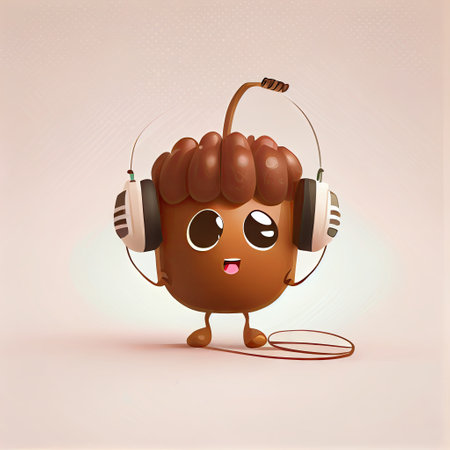 cute chestnut cartoon character with headphones, cartoon style, modern simple illustrationの写真素材