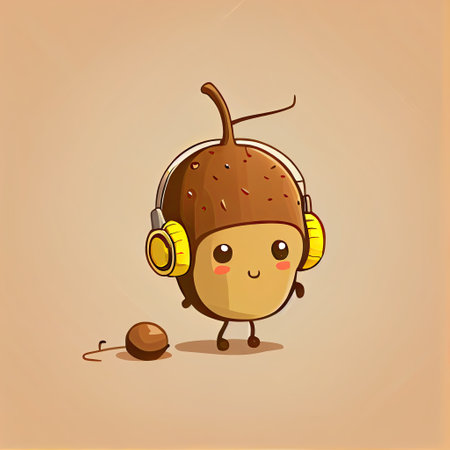 cute chestnut cartoon character with headphones, cartoon style, modern simple illustrationの写真素材