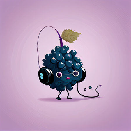 cute elderberry cartoon character with headphones, cartoon style, modern simple illustrationの写真素材