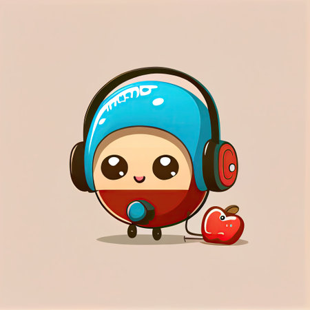 cute goumiberry cartoon character with headphones, cartoon style, modern simple illustrationの写真素材