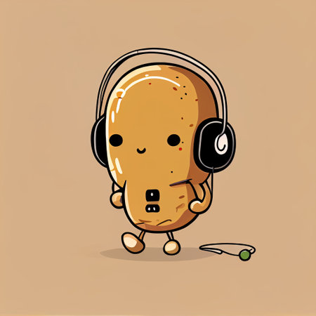 cute peanut cartoon character with headphones, cartoon style, modern simple illustrationの写真素材