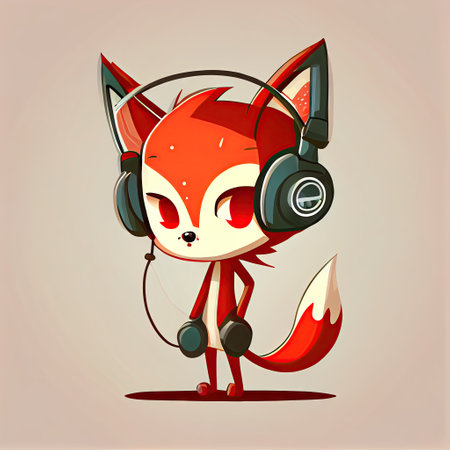 cute wolfberry cartoon character with headphones, cartoon style, modern simple illustrationの写真素材