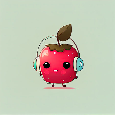cute yumberry cartoon character with headphones, cartoon style, modern simple illustrationの写真素材