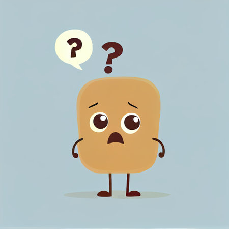 cute amlaberry cartoon character with questions sign over head, cartoon style, modern simple illustrationの写真素材