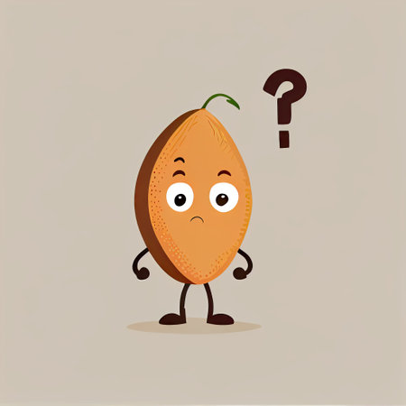 cute almond cartoon character with questions sign over head, cartoon style, modern simple illustrationの写真素材