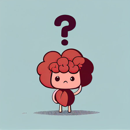 cute begonia flower cartoon character with questions sign over head, cartoon style, modern simple illustrationの写真素材