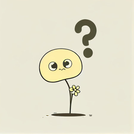cute buttercup flower cartoon character with questions sign over head, cartoon style, modern simple illustrationの写真素材