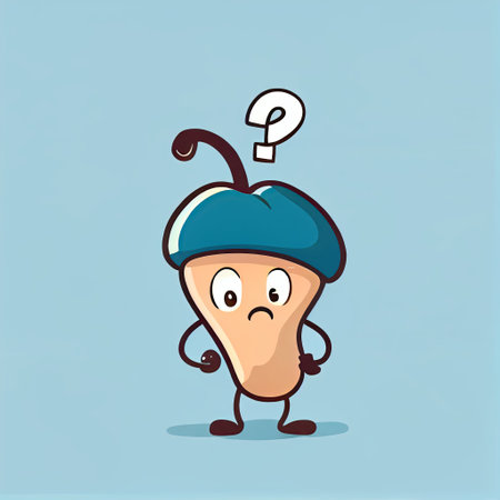 cute cashew cartoon character with questions sign over head, cartoon style, modern simple illustrationの写真素材