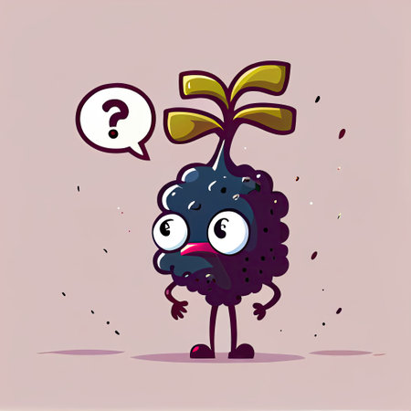 cute crowberry cartoon character with questions sign over head, cartoon style, modern simple illustrationの写真素材