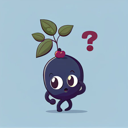 cute crowberry cartoon character with questions sign over head, cartoon style, modern simple illustrationの写真素材