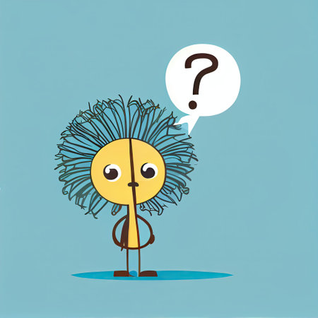 cute dandelion flower cartoon character with questions sign over head, cartoon style, modern simple illustrationの写真素材