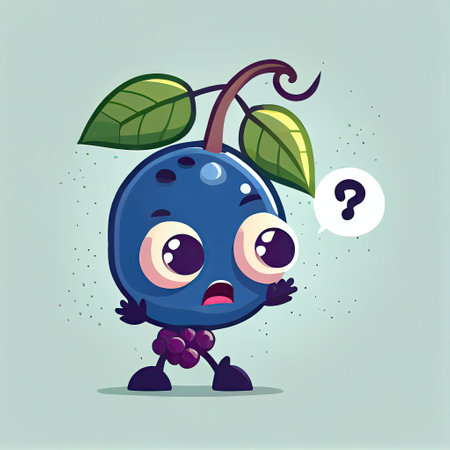 cute huckleberry cartoon character with questions sign over head, cartoon style, modern simple illustrationの写真素材