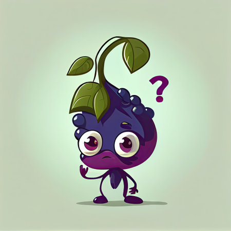 cute huckleberry cartoon character with questions sign over head, cartoon style, modern simple illustrationの写真素材