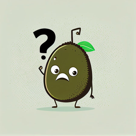 cute kiwi cartoon character with questions sign over head, cartoon style, modern simple illustrationの写真素材