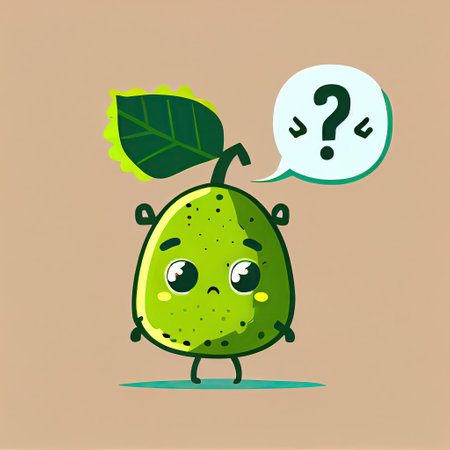 cute lime cartoon character with questions sign over head, cartoon style, modern simple illustrationの写真素材